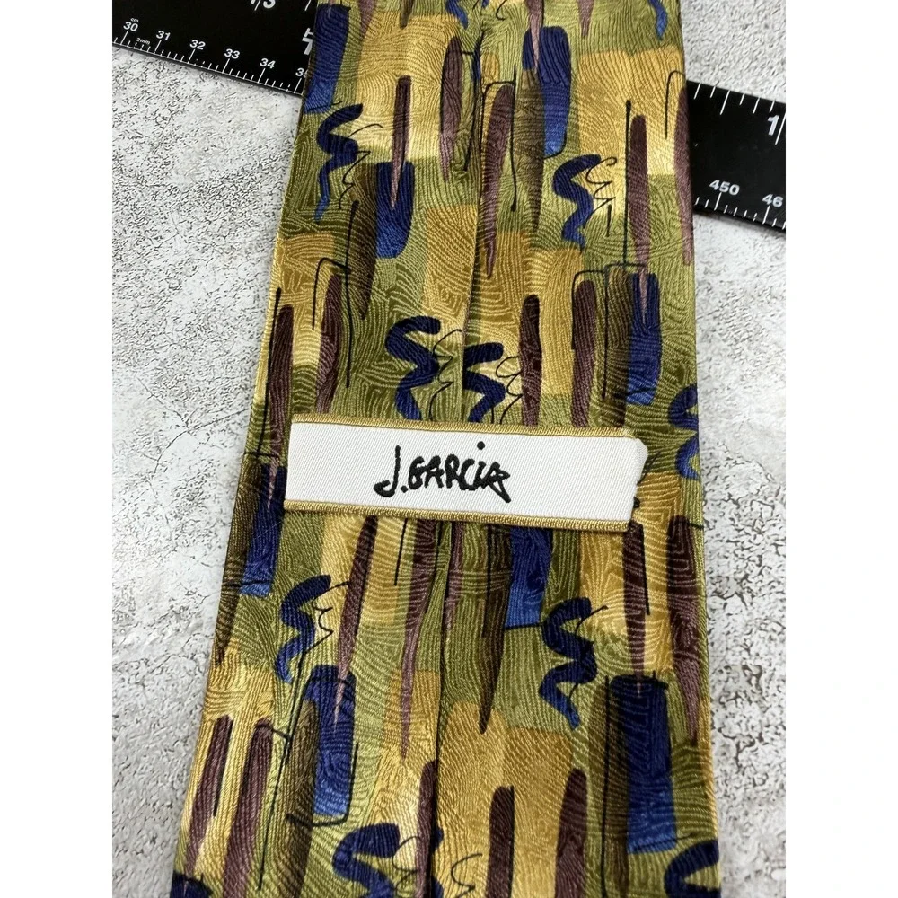 J. Garcia Tie Mens One Size Gold Geometric 100% Silk Jacquard Designer